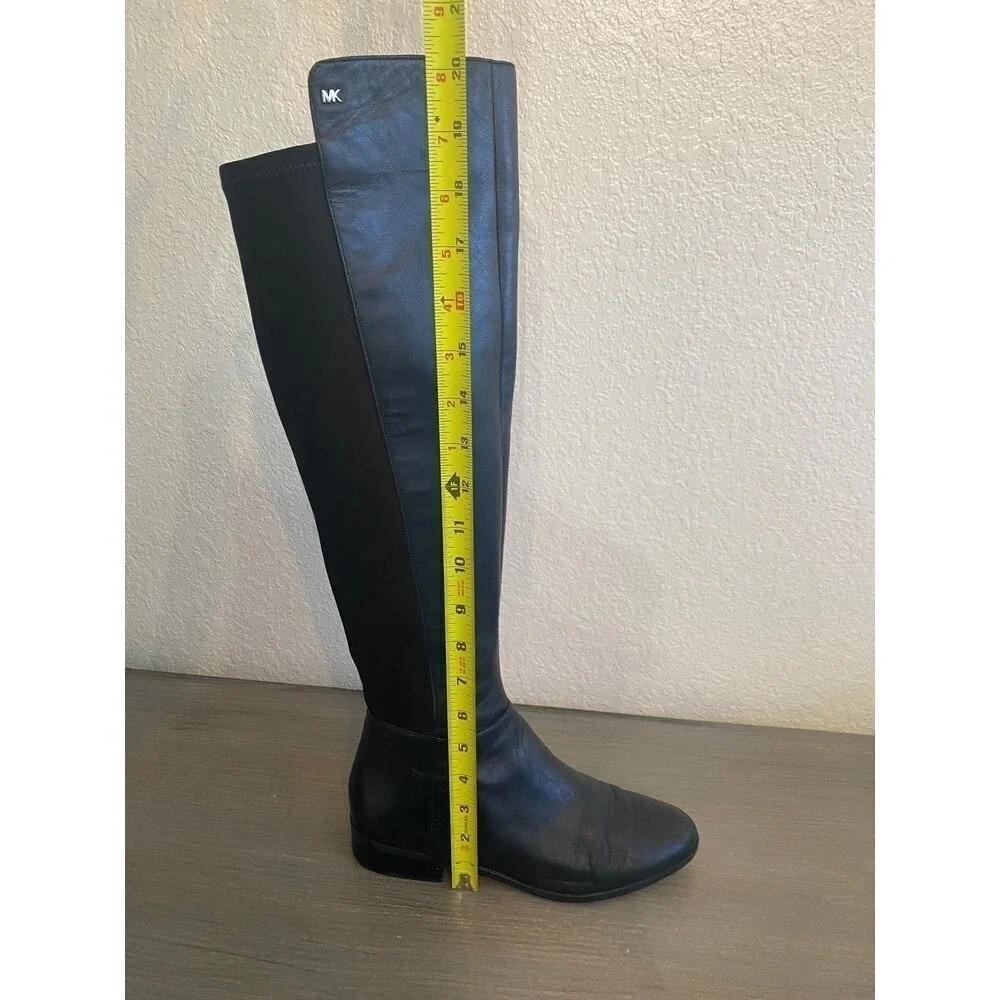 Michael Kors Black Leather Over the Knee Mixed Stretch Boots Low Heel Womens 7.5